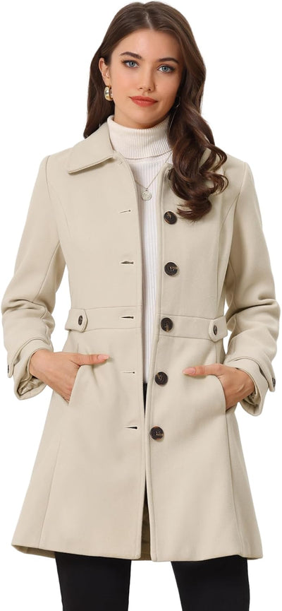 Women'S Winter Classic Outwear Overcoat with Pockets Single Breasted Pea Coat