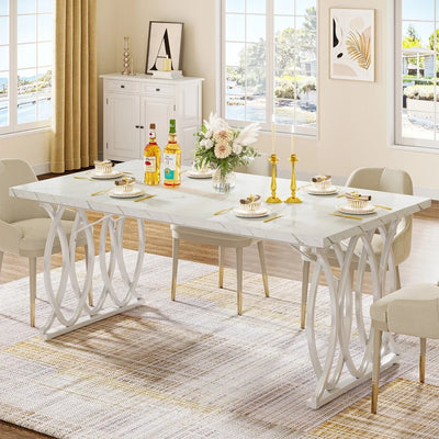 Modern 63 in Rectangle Geometric Legs Dining Table, White