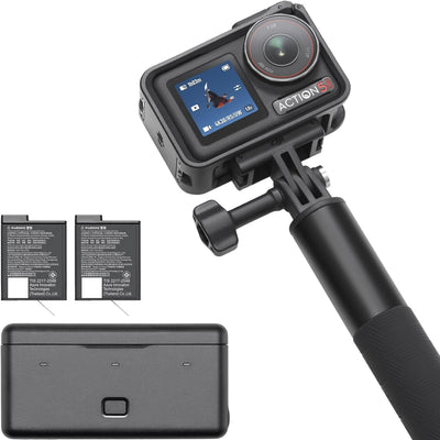 Osmo Action 5 Pro Adventure Combo, Action Camera 4K with 1/1.3" Sensor, 12H Extended Battery Life with 3 Batteries, Stabilization, Dual OLED Touchscreens, Mini Action Camera for Travel, Vlog