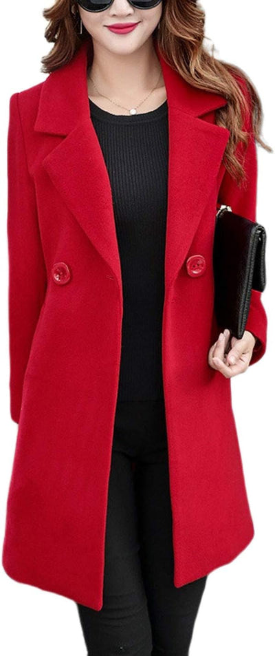 Women'S Long Sleeve Slim Fit Warm Winter Wool Blend Pea Coat Overcoat