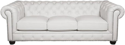 20" Traditional Leather Tufted Back Chesterfield Sofa with Removable Seat Cushions, Leg Assembly Required, for Living Room, in Blanco White Finish