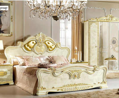 Luxury Gold Ivory Queen Bed Classic Royalty Made in Italy  Leonardo