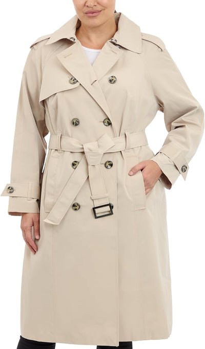 Women'S 3/4 Length Double-Breasted Trench Coat with Belt