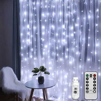 Window Curtain Light,Usb Plug-In Fairy Lights with Remote for Bedroom,Wedding,Christmas(Warm White)