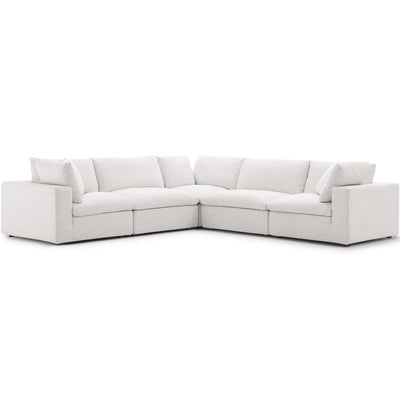 Commix Down-Filled Overstuffed Upholstered 5-Piece Sectional Sofa Set in Beige