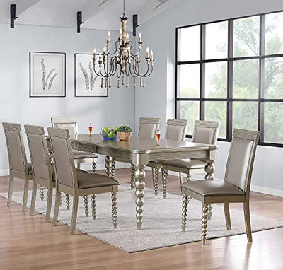 Hamlin 9-Piece Dining Room Set, Table with Butterfly Leaf & 8 Chairs, Champagne