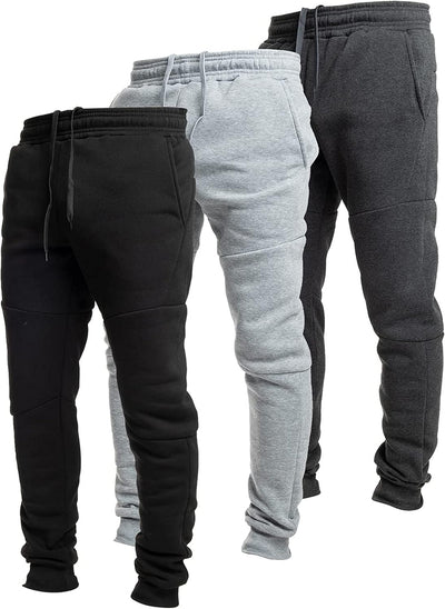 3 Pack Fleece Active Tech Joggers for Men, Mens Sweatpants with Zipper Pockets