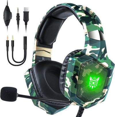 Gaming Headset with Microphone, Gaming Headphones for PS4 PS5 Xbox One PC with LED Lights, Playstation Headset with Noise Reduction 7.1 Surround Sound Over-Ear and Wired 3.5Mm Jack (Green)