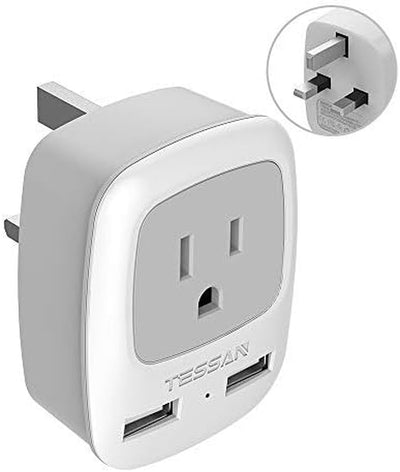 UK Adapters for Travel, Ireland Hong Kong Plug Adapter with 2 USB, Type G Outlet Adaptor Charger for USA to British England Scotland Irish Qatar London