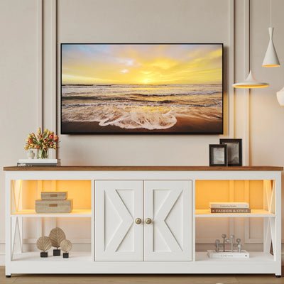 White TV Stand for 65 Inch TV, Modern TV Cabinet with LED Light