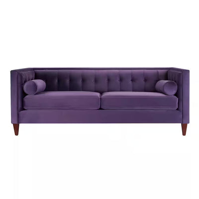 Jack 84 In. Square Arm Velvet Rectangle 3-Seater Removable Cushions Sofa in Purple