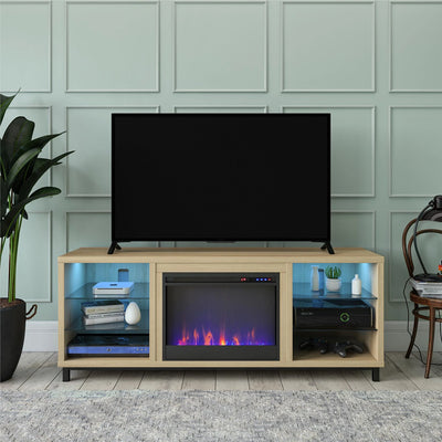 Fendall Deluxe Fireplace TV Stand for Tvs up to 70", Blonde Oak