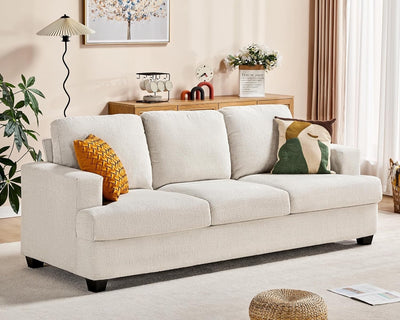 Sofa, 89 Inch 3 Seater Couch with Deep Seats, Comfy Couches for Living Room(Beige Chenille)