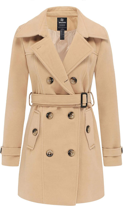 Women'S Double Breasted Pea Coat Winter Mid-Long Trench Coat with Belt