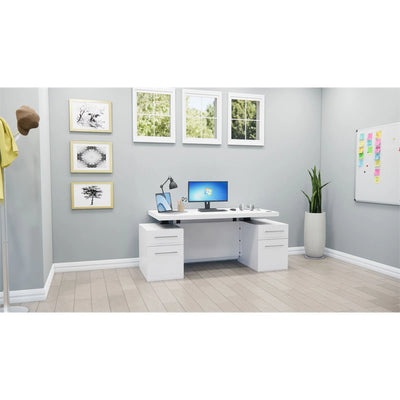 Wood Adjustable Height Sit-Stand Storage Desk with Drawers in White