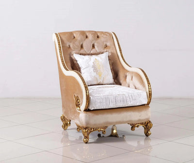 Luxury Beige & Gold Wood Trim ROSABELLA Chair  Traditional