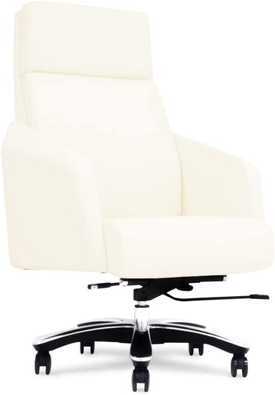 Furniture Lauren Genuine Leather Aluminum Base High Back Executive Chair - Cream