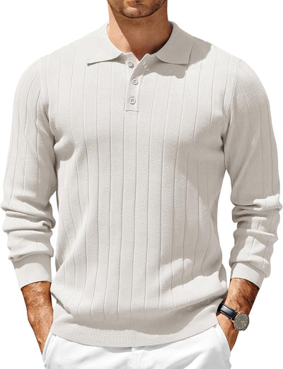 Mens Knit Polo Sweater Long Sleeve Polos Lightweight Casual Dress Pullover Sweaters