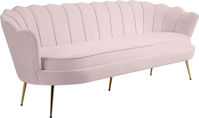 684Pink-S Gardenia Collection Velvet Upholstered Sofa with Deep Channel Tufting and Both Gold and Chrome Legs Included, Pink, 80" W X 31" D X 31" H