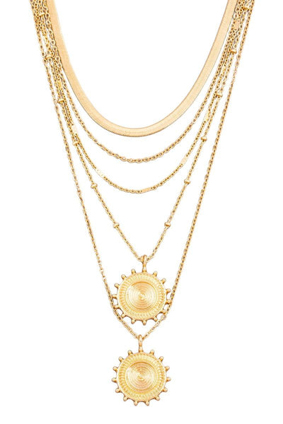 Multi Layer Two Sun Disc Pendant Necklace