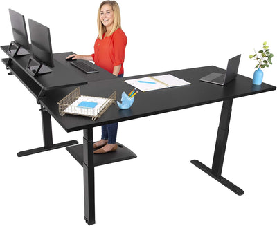 Tranzendesk Power | Extra Large 71 Inch Electric L-Shaped Standing Desk | Giant Corner Stand up Desk & Sit Stand Workstation| Ergonomic Computer Desk Fits 4 Monitors (Black/71In)