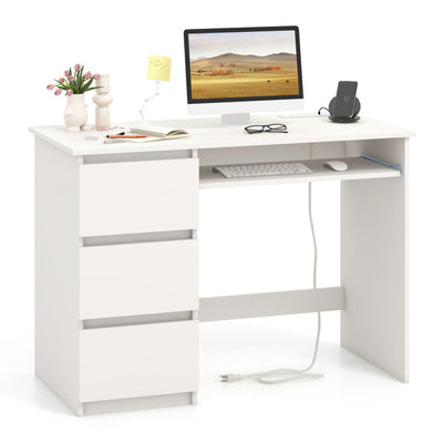 Computer Desk with Power Outlet Keyboard Tray and 3 Large Drawers