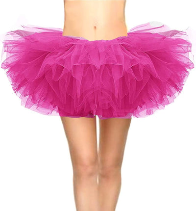 Women'S Classic 6 Layered Puffy Mini Tulle Tutu Bubble Halloween Tutu Skirt Rose Red Fuchsia Small