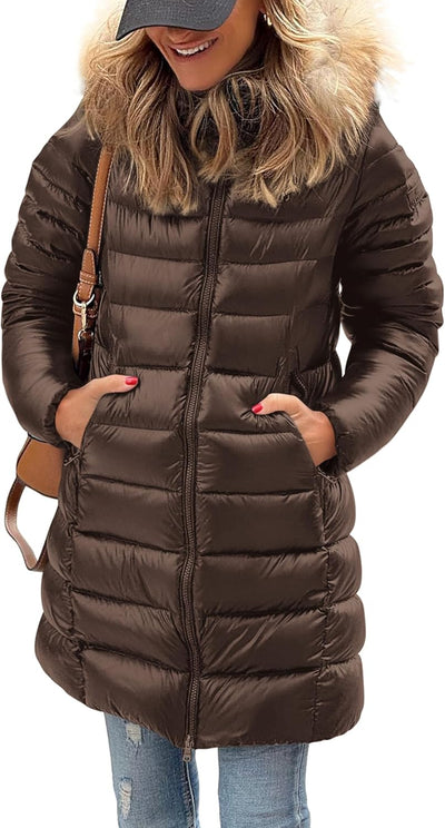 Women'S Long Winter Puffer Coats Hooded Zip up Thickened Parka down Jackets Trendy Fashion Warm Outerwear