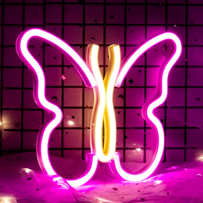 Butterfly Neon Signs Lights for Bedroom Wall Decor, USB or Battery LED Neon Night Light Wall Decoration, Aesthetic Room Decor for Girls, Kids, Living Room, Bar, Dorm, Men Cave