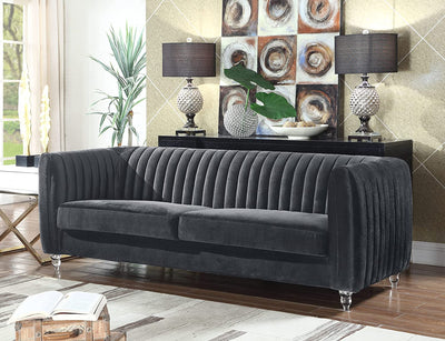 Kent Elegant Velvet Modern Contemporary Plush Cushion Seat round Acrylic Feet Sofa, Grey