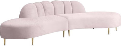 Divine Collection Modern | Contemporary Velvet Upholstered 2 Piece Shell Shaped Sectional with Gold Stainless Steel Legs, Pink, 66.5" W X 33.5" D X 30" H