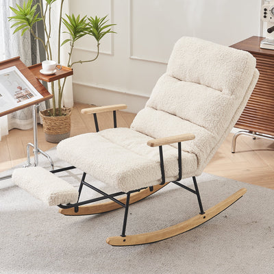 Modern Teddy Gliding Rocking Chair with High Back, Retractable Footrest, Adjustable Angle - Beige WL - Ideal for Nursery, Living Room, and Bedroom