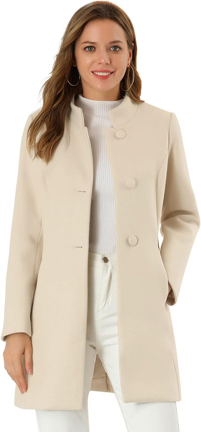 Women'S Winter Overcoat Mid-Long Stand Collar Single Breasted Coat Outerwear