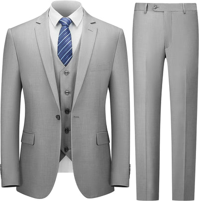 Men'S Suit Slim Fit, 3 Piece Suits for Men, One Button Solid Jacket Vest Pants with Tie, Tuxedo Set