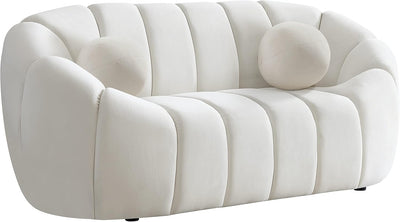 613Cream-L Elijah Collection Modern | Contemporary Velvet Upholstered Loveseat with Deep Channel Tufting